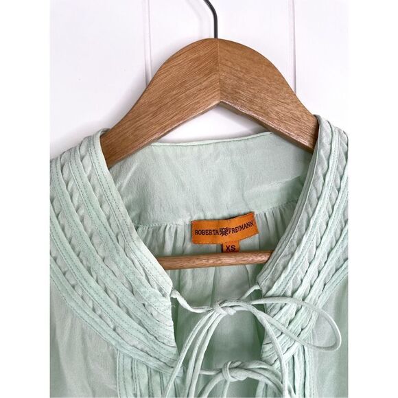Roberta Freymann Silk Mint Double Tie Neck Peasant Blouse XS - Picture 2 of 10
